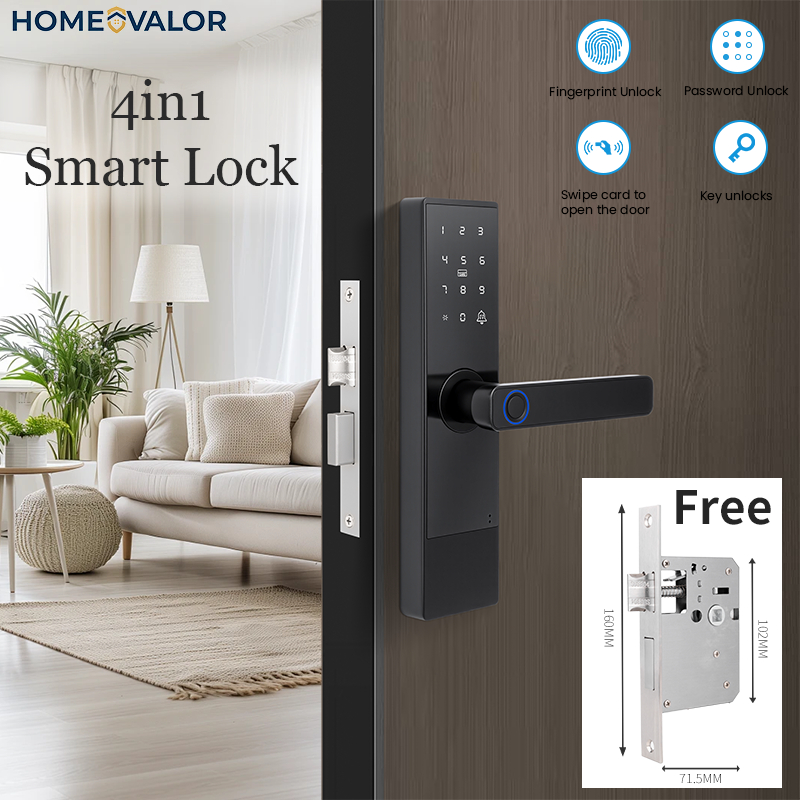 Homevalor 4-in-1 Smart Door Lock: Fingerprint/Password/Card/Key, Tuya ...