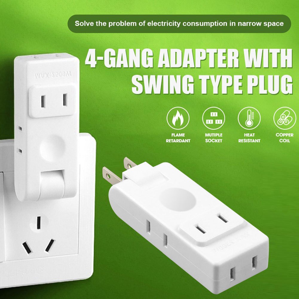 Outlet Extension Adaptor Socket Power Adapter 4 Gang Rotating Travel ...