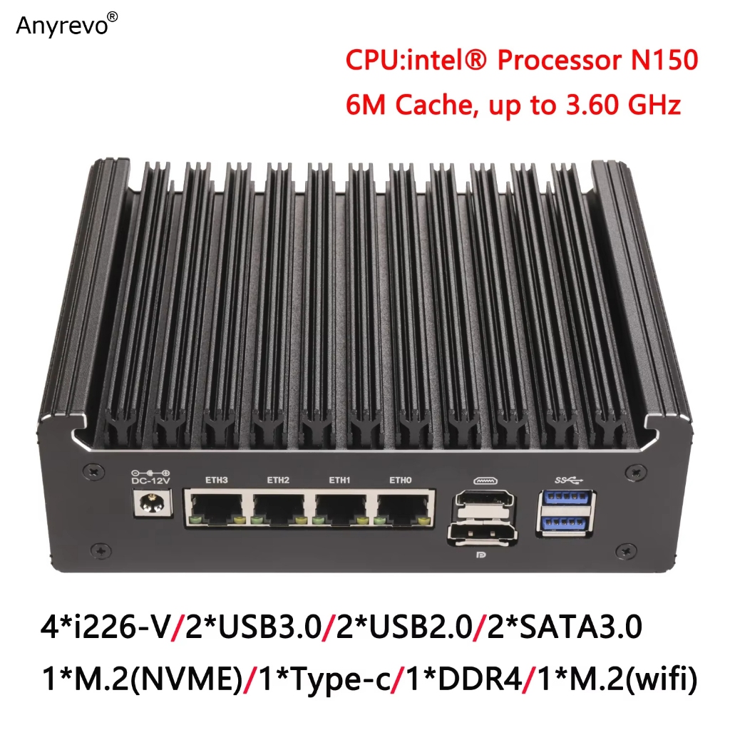 12th Fanless Intel N100 N95 2.5G Mini Industrial PC 4-Port 4xi226-V LAN ...