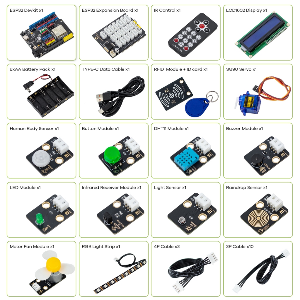LAFVIN IoT Learning Kit for ESP32 with Tutorial,ESP32 Devkit,RFID ...