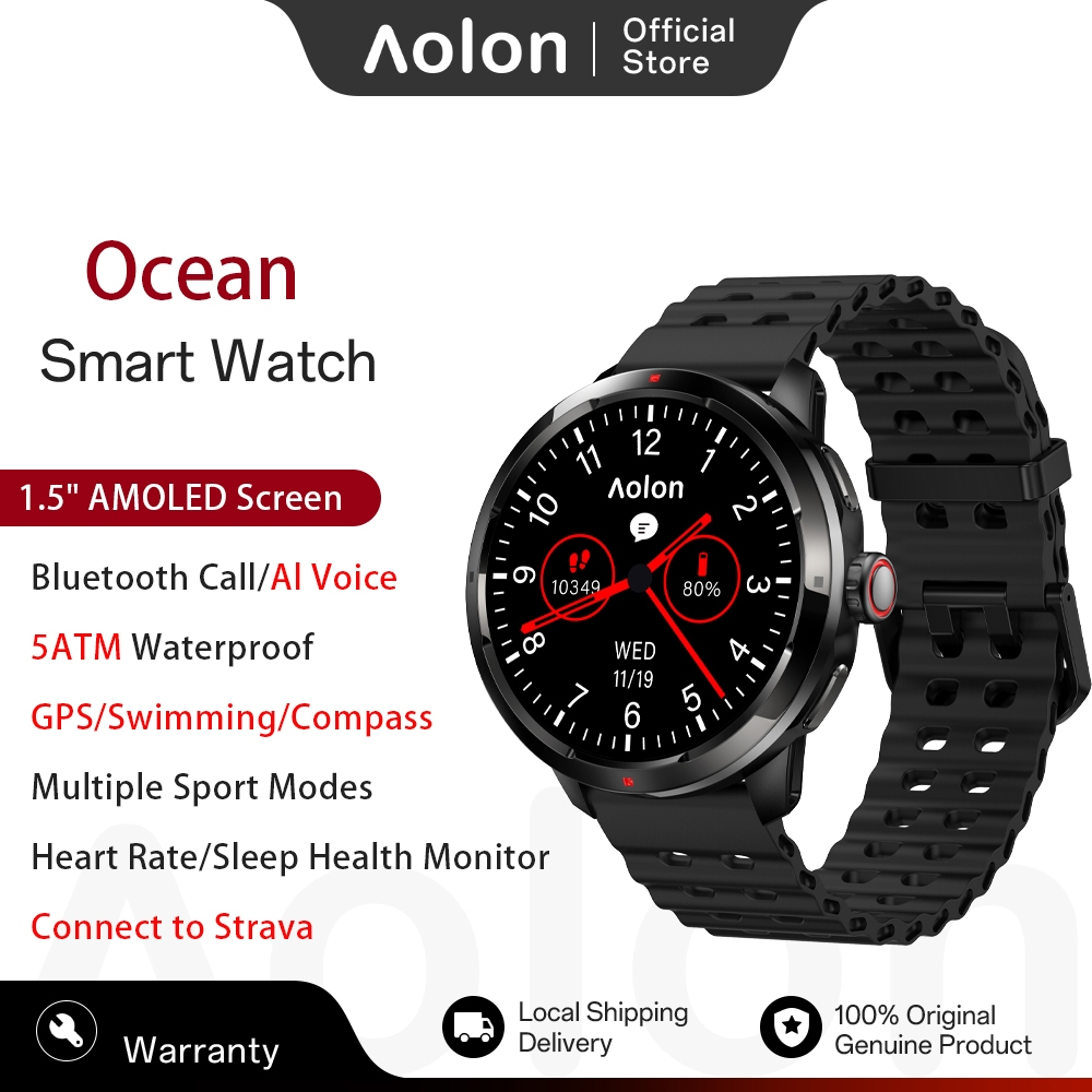 Aolon Ocean GPS Smart Watch Bluetooth Call Al Voice AOD Compass Sports ...