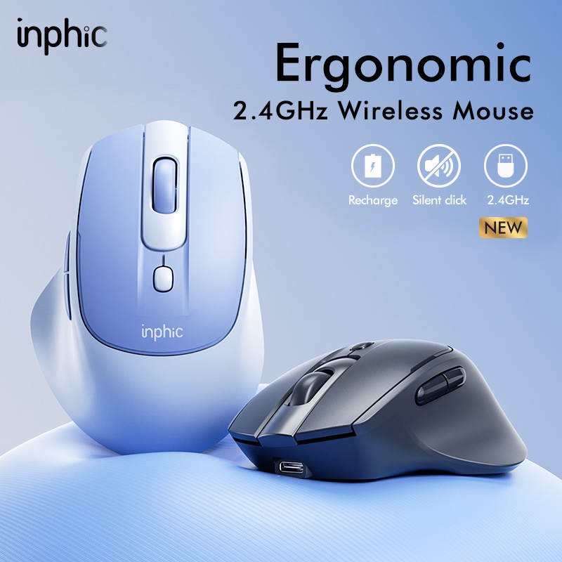 inphic Wireless Mouse Rechargeable 2400dpi Silent Click Ergonomic ...