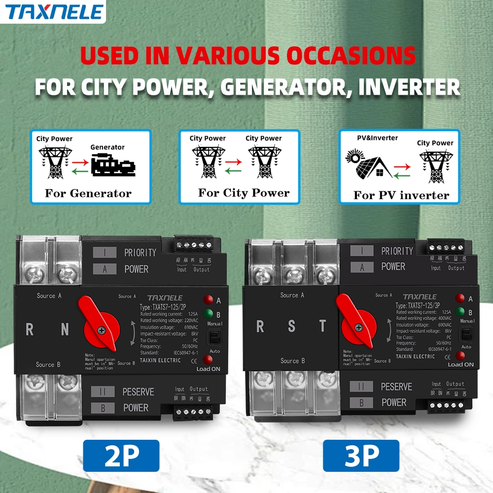 Din Rail ATS Dual Power Automatic Transfer Switch Electrical Selector ...