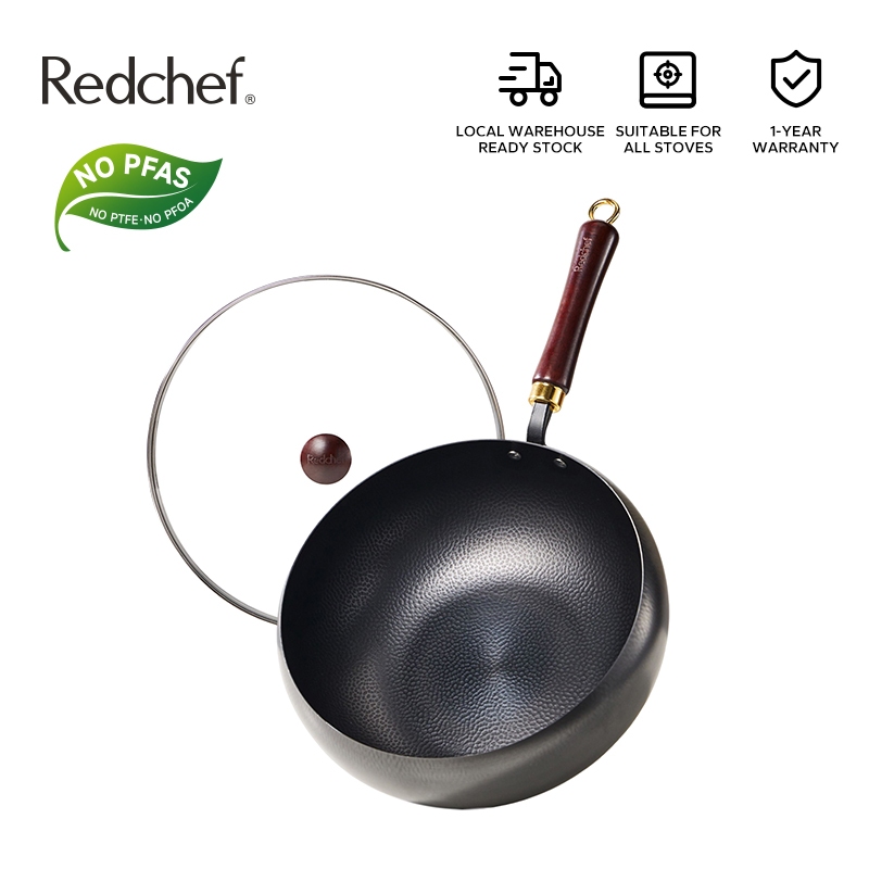 Redchef Black & Gold Series Nonstick Ceramic Rock Hammered Wok with ...