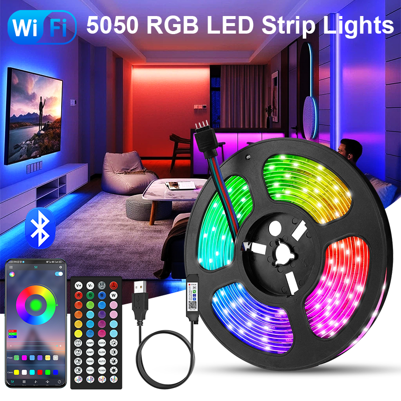 5050 LED Strip Light USB WiFi Bluetooth RGB Color TV Backlight Smart ...