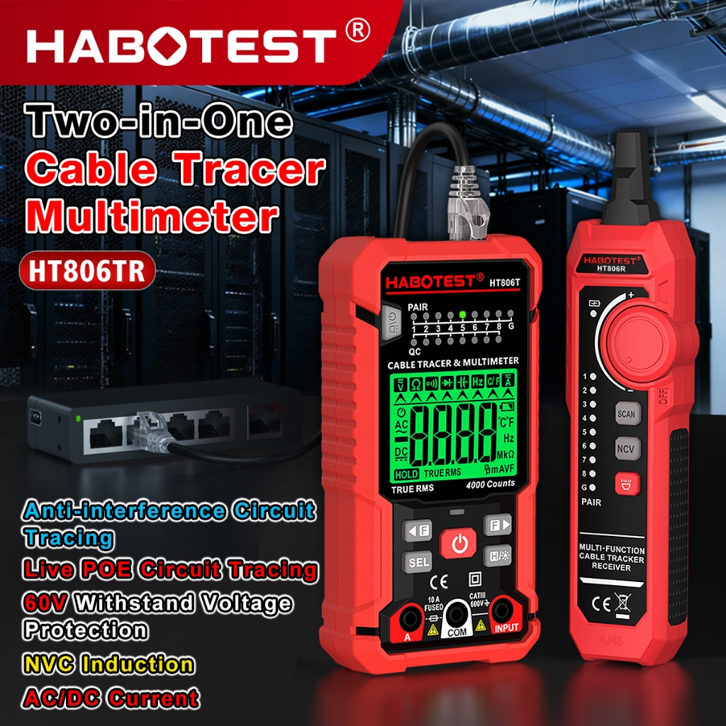 HABOTEST HT806TR Multifunction Network Cable Finder RJ45 RJ11 LAN Cable ...