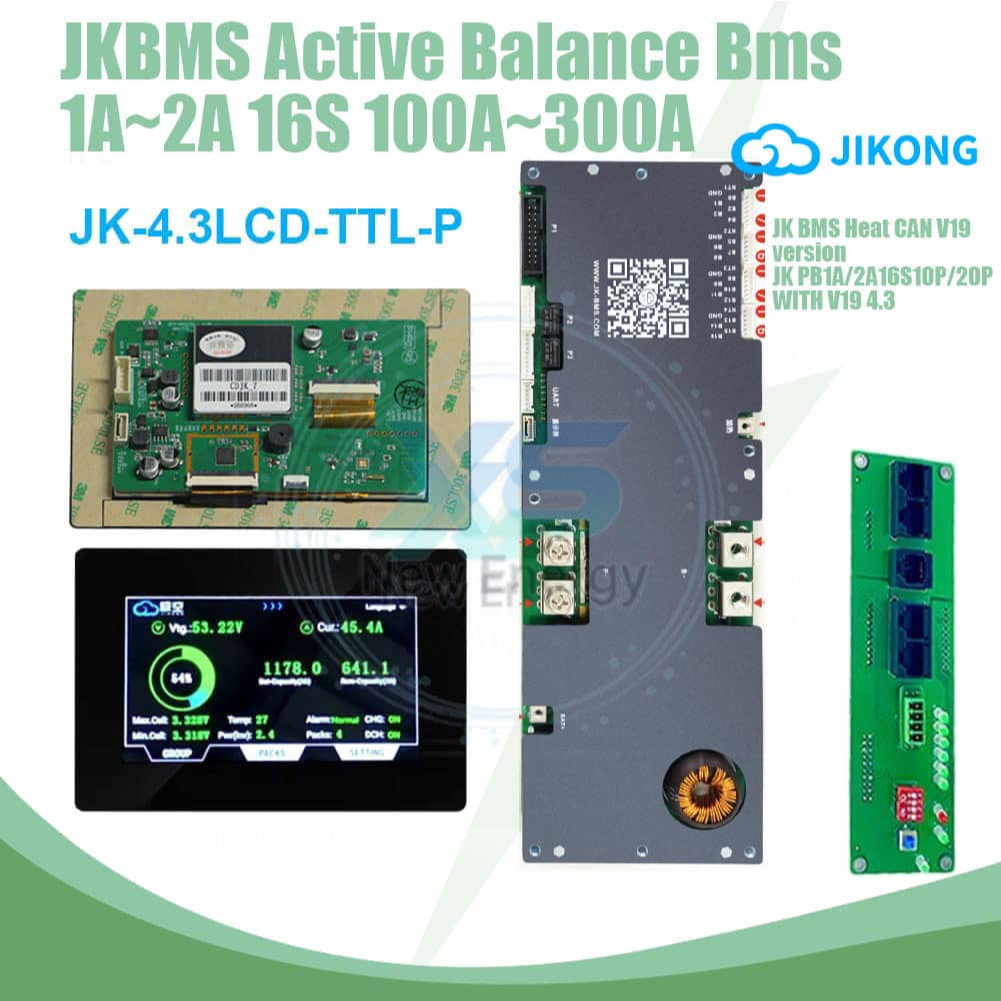 【JK BMS】V19 PB2A16S15P with v19 4.3 LCD Active Balance for 8S-16S 25.6V ...