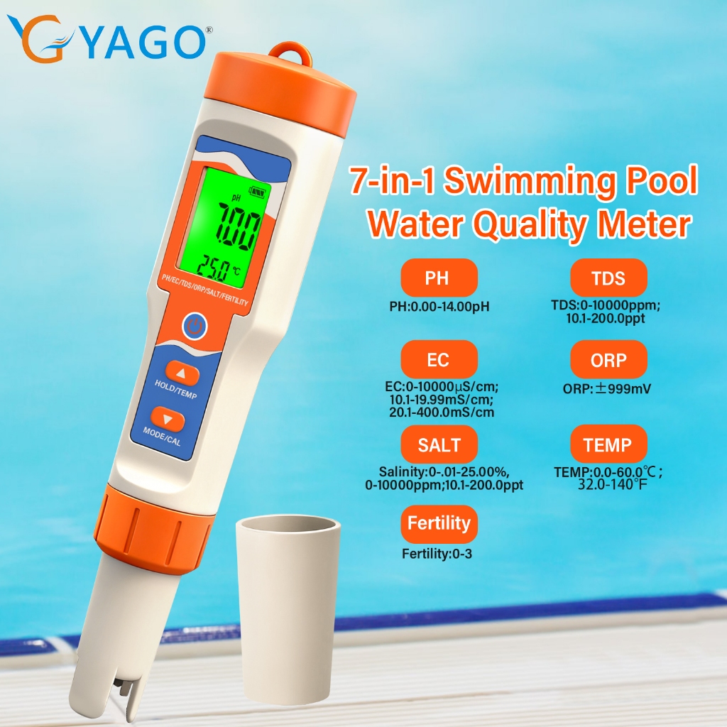 7-in-1 Pool Water Quality Tester pH/EC/TDS/ORP/Salinity/Temperature ...