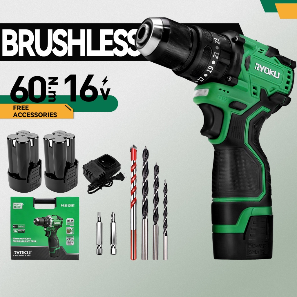 RYOKU 16V 10mm Brushless Cordless Drill Lightweight & Powerful for DIY ...
