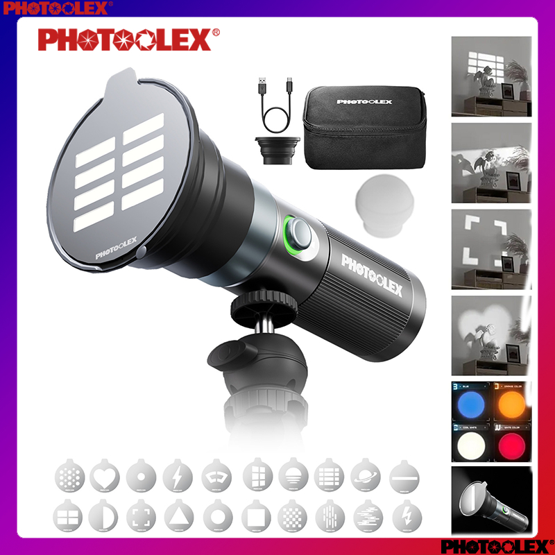 PHOTOOLEX New 10W Four Colors Photography Flashlight 20 Magnetic Gobos ...