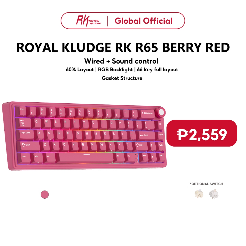 RK ROYAL KLUDGE RK R65 Berry Red Gasket Wired Hot Swapple Mechanical ...