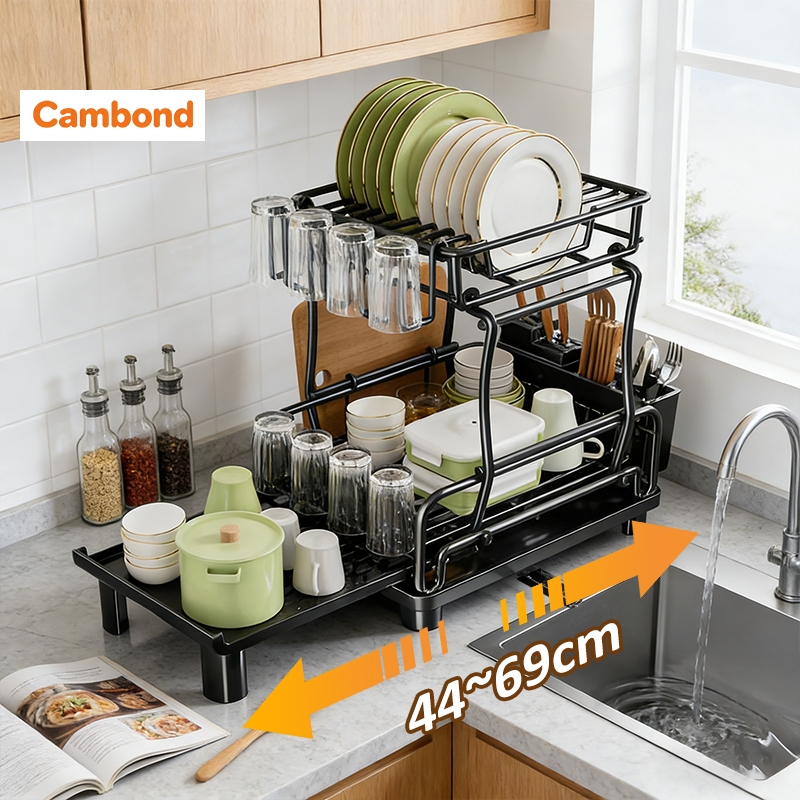 Cambond Dish Rack with Drip Plate Scalable Drain Rack Efficient Water ...
