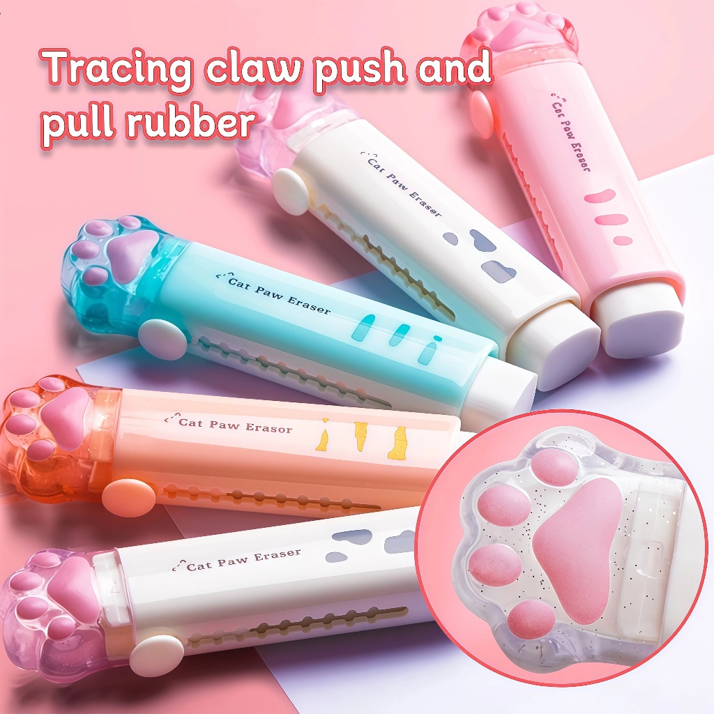 Kitten Claw Retractable Rubber Pencil Erasers Refillable Push Pull ...