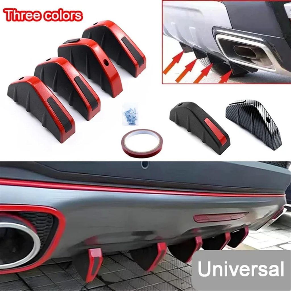 4pcs Universal Carbon Fiber Car Modified Rear Bumper Diffuser Spoiler ...