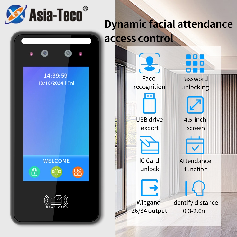 Time Record Attendance Access Control Dynamic Face Recognition Door ...