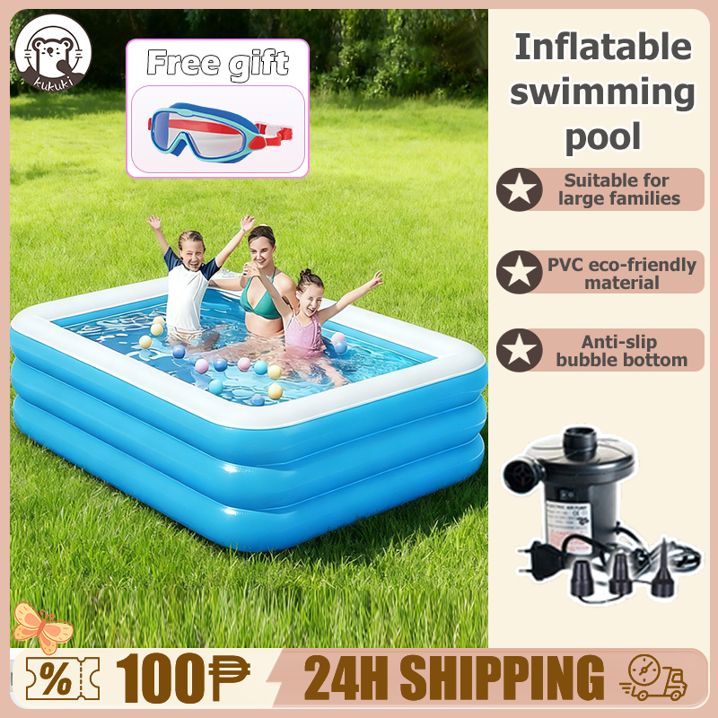 [Warranty] Inflatable Rectangular Swimming Pool For Kids Free Air Pump ...