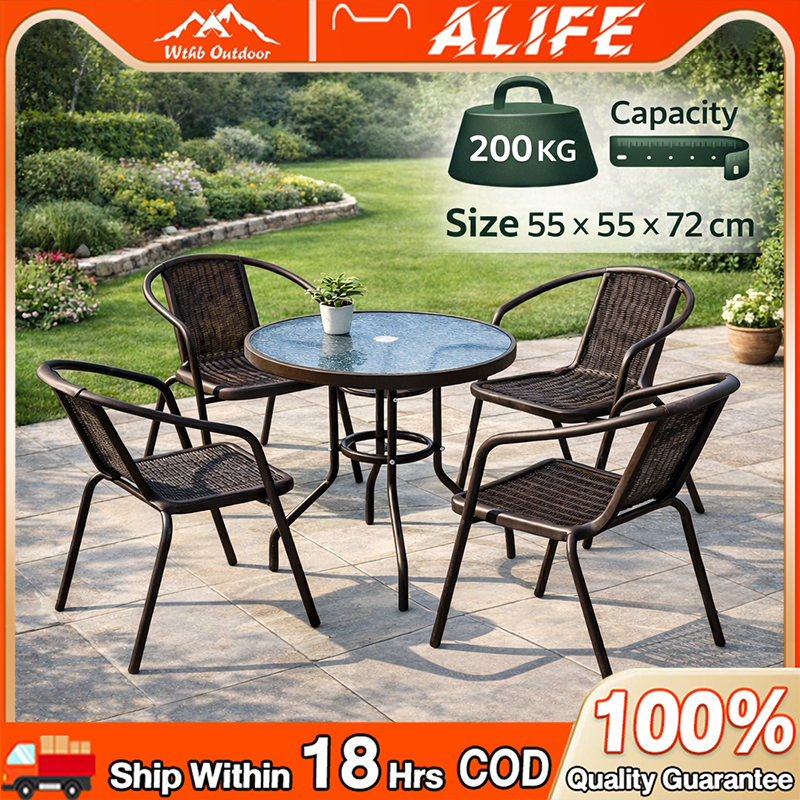 WTHB Outdoor rattan table and chair set 2-4 seaters plastic rattan ...