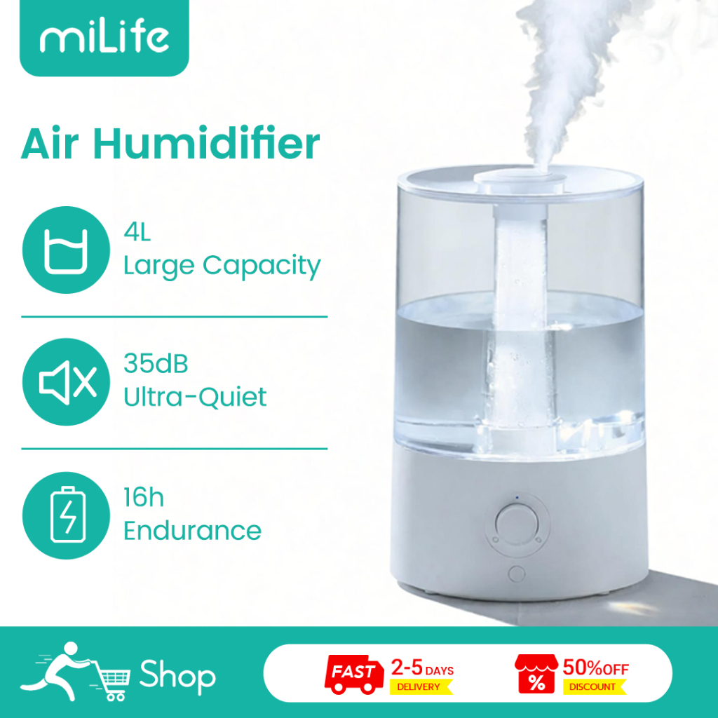MiLife Air Humidifier 4L TR-4002K 16h Endurance 35dB Ultra-Quiet Ultra ...