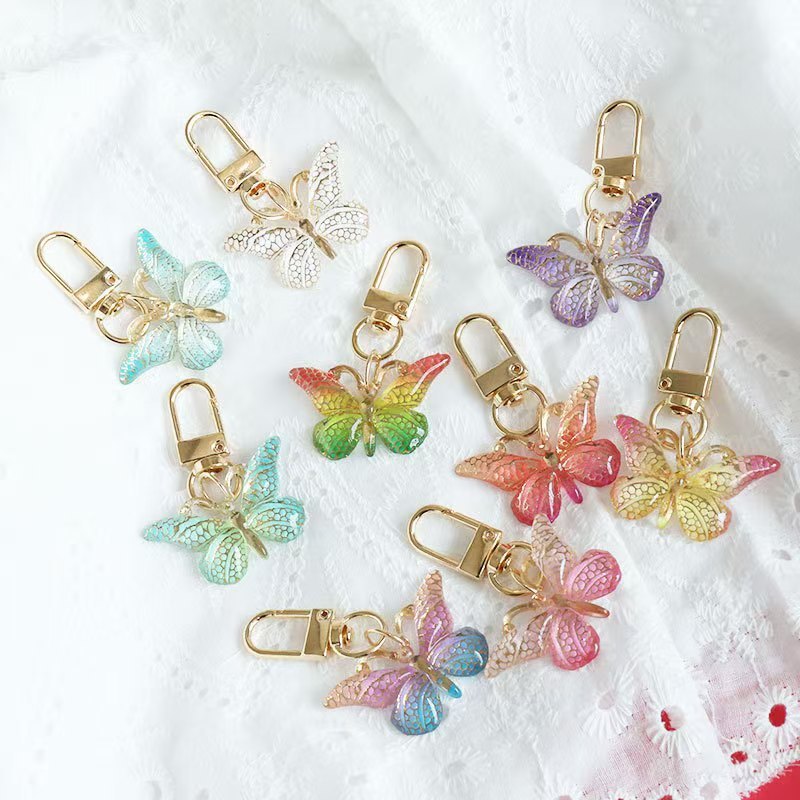 Fashion Acrylic Butterfly Key Ring Colorful Gradient Insect Keychains ...
