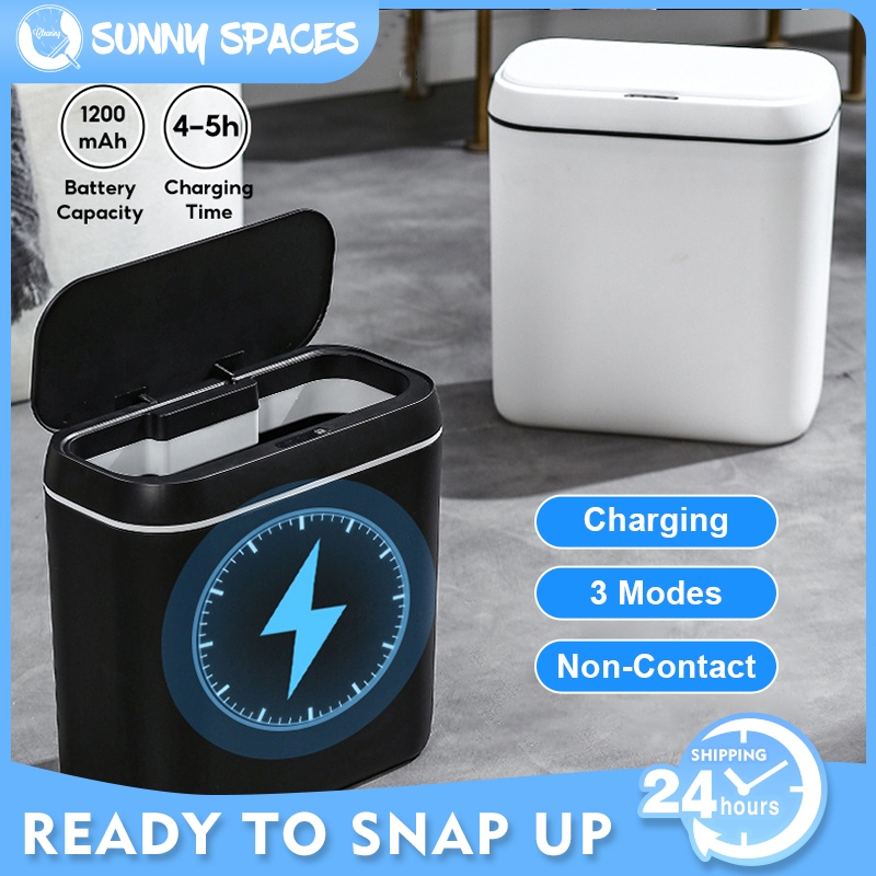 SUNNY SPACE 15L Smart Trash Can With Cover Wireless Sensor Automatic ...