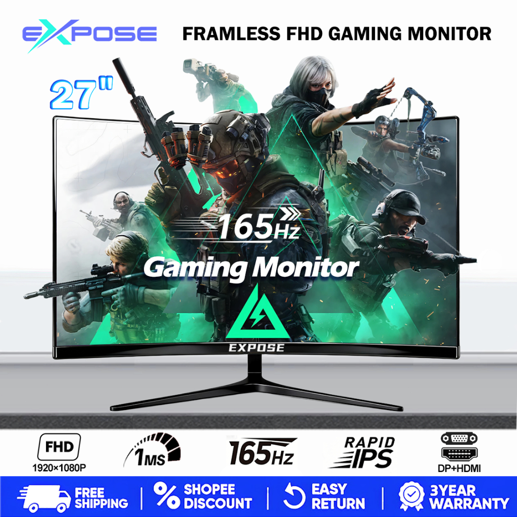 Expose Gaming Monitor 24 27 inch 165HZ FHD 1080P IPS 1MS Curved Monitor ...