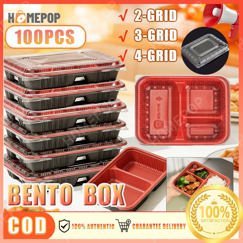 100PCS Disposable Bento Box 2/3/4 Compartment Plastic Lunch Box with ...