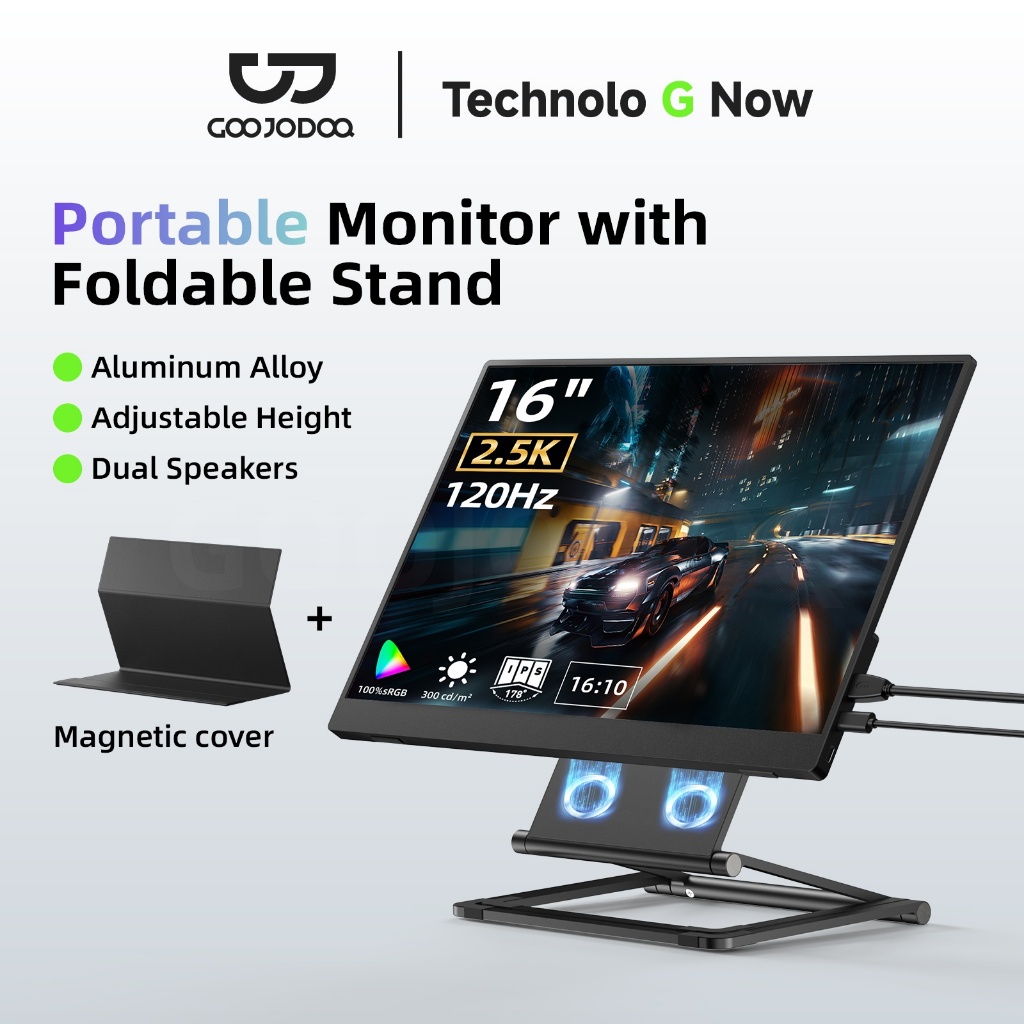 GOOJODOQ 16 inch Monitor With Foldable Magnetic Stand for Laptop Ultra ...