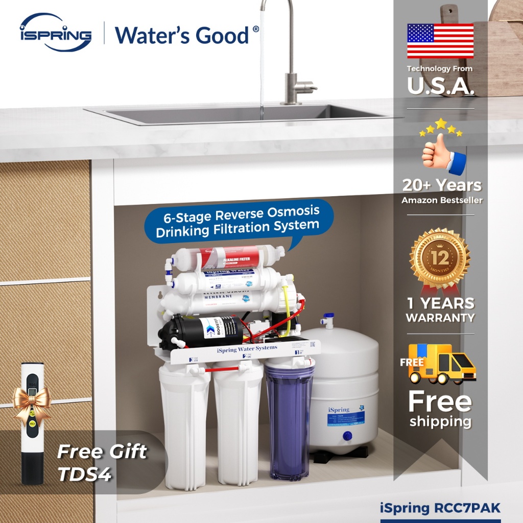iSpring RCC7P-AK Drinking Water Filtration System 6-Stage 75 GPD ...