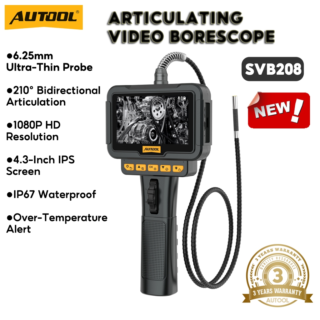 AUTOOL SVB208 articulating video borescope HD automotive borescope ...