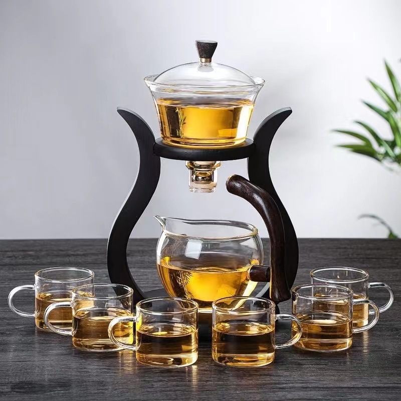 Lazy Kung Fu Drip Teapot, Magnetic Flow Semi-Automatic Glass Teapot Set ...