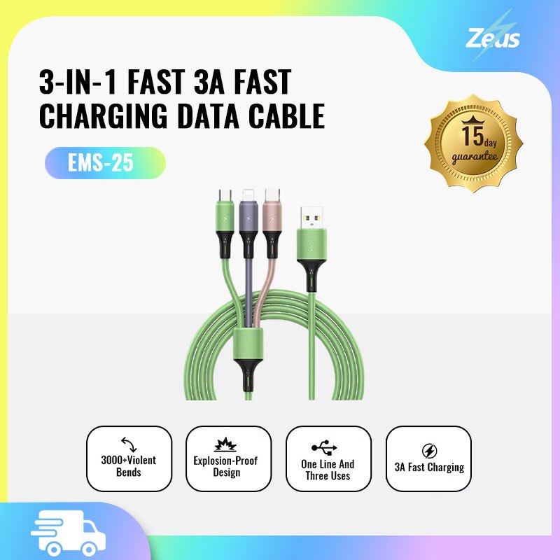 Zeus 120cm 3 In 1 Liquid Silica Gel USB Charge Cable For Micro USB Type ...