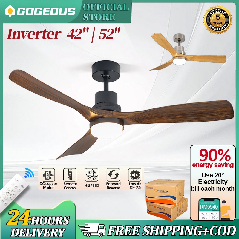 GOGEOUS Ceiling Fan With Light Modern Design 42/52 Inch 3 Blades Big ...