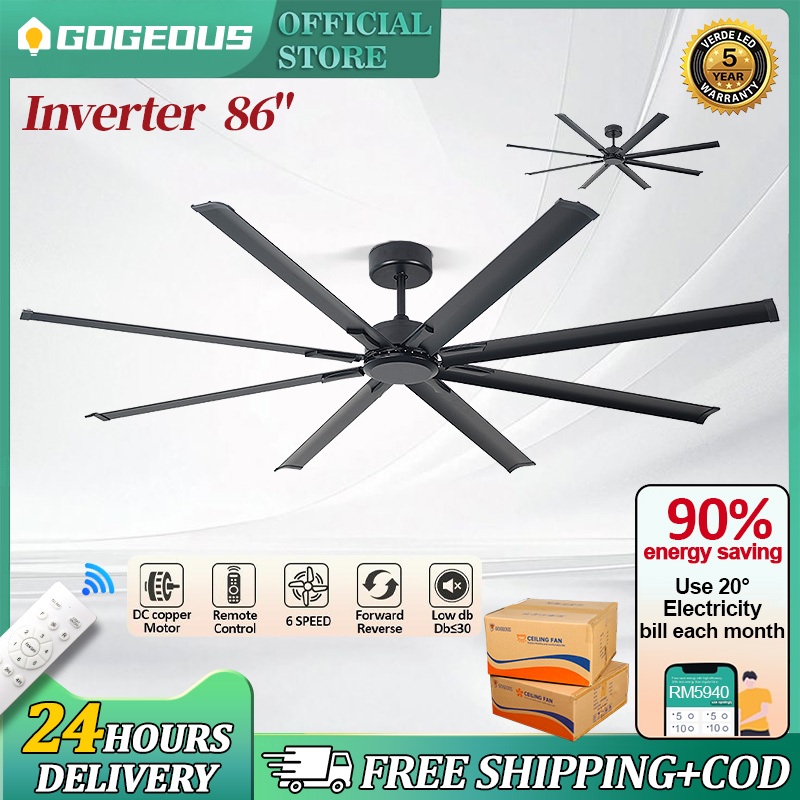 Gogeous Modern Ceiling Fan With Light 86 Inch 3 Colors Dimming Ceiling ...