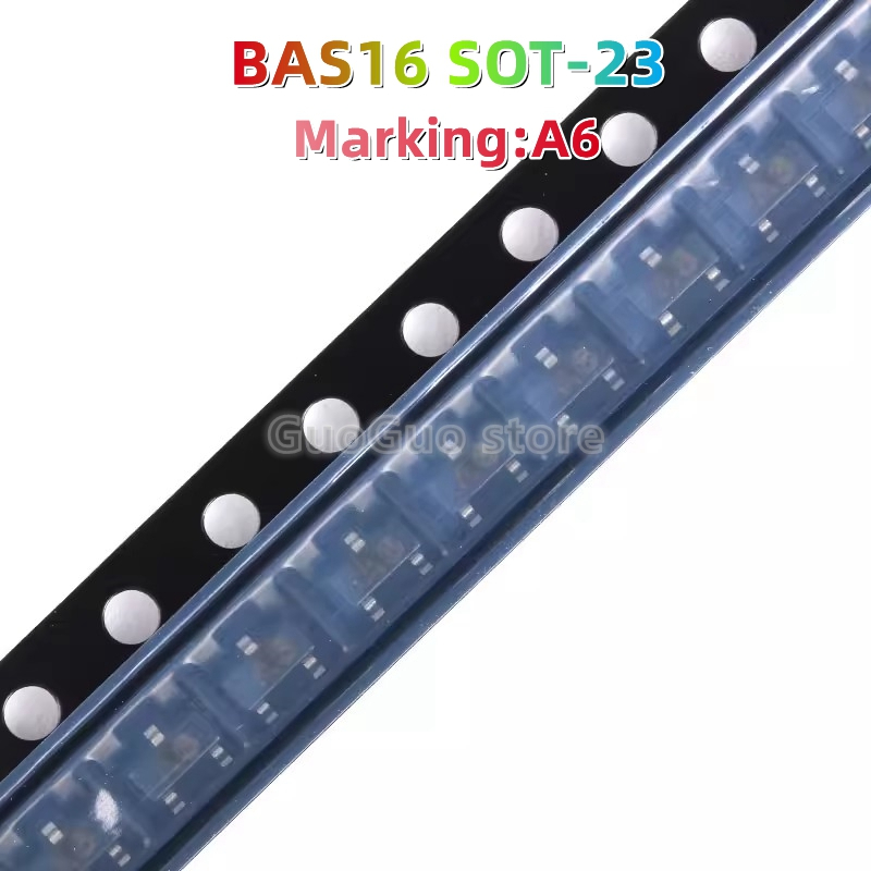 100pcs Original BAS16 SOT-23 SMD 75V/150mA Switching Diode Marking: A6 ...