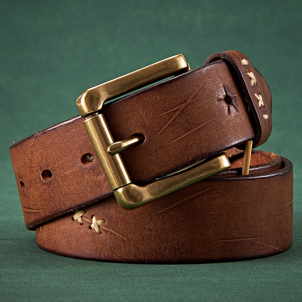3.8CM Men High Quality Genuine Leather Belt Luxury Designer Brass Pin ...