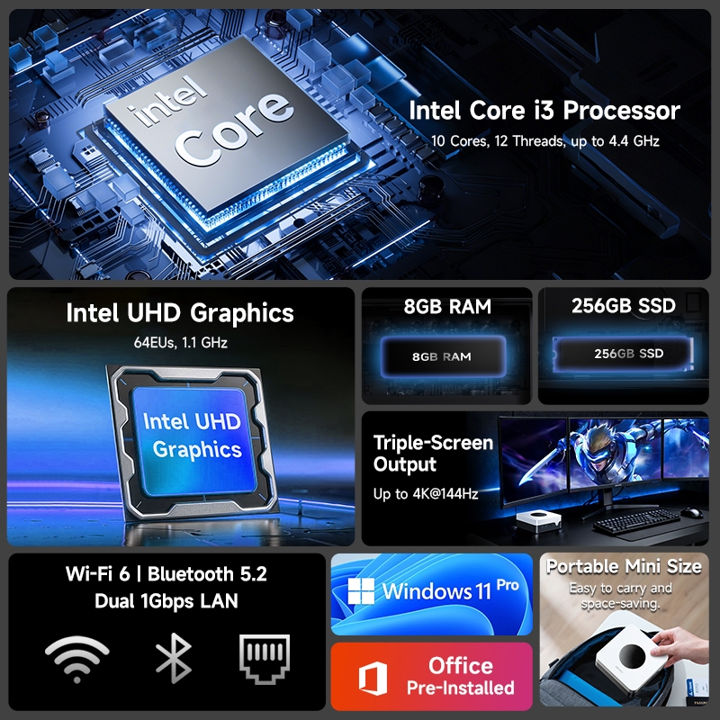 2025 CHUWI LarkBox X Mini PC Intel Corei3-1220P 8GB RAM 256GB SSD