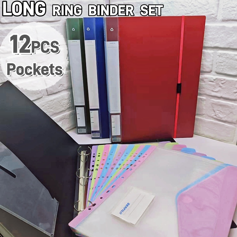 Long Ring Binder Set with 12PCS Loose Leaf File Bag 3 Iron Rings Paper ...