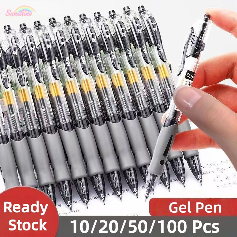 50 Pcs Gel Pen 0.5mm Press Sign Pens Student Writing Stationery Ballpen ...