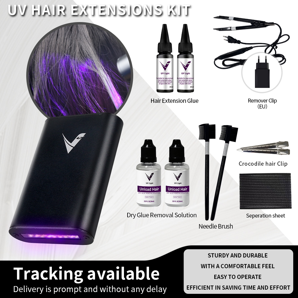 UV Light Hair Extension Set – Complete DIY Kit for Women with Glue ...