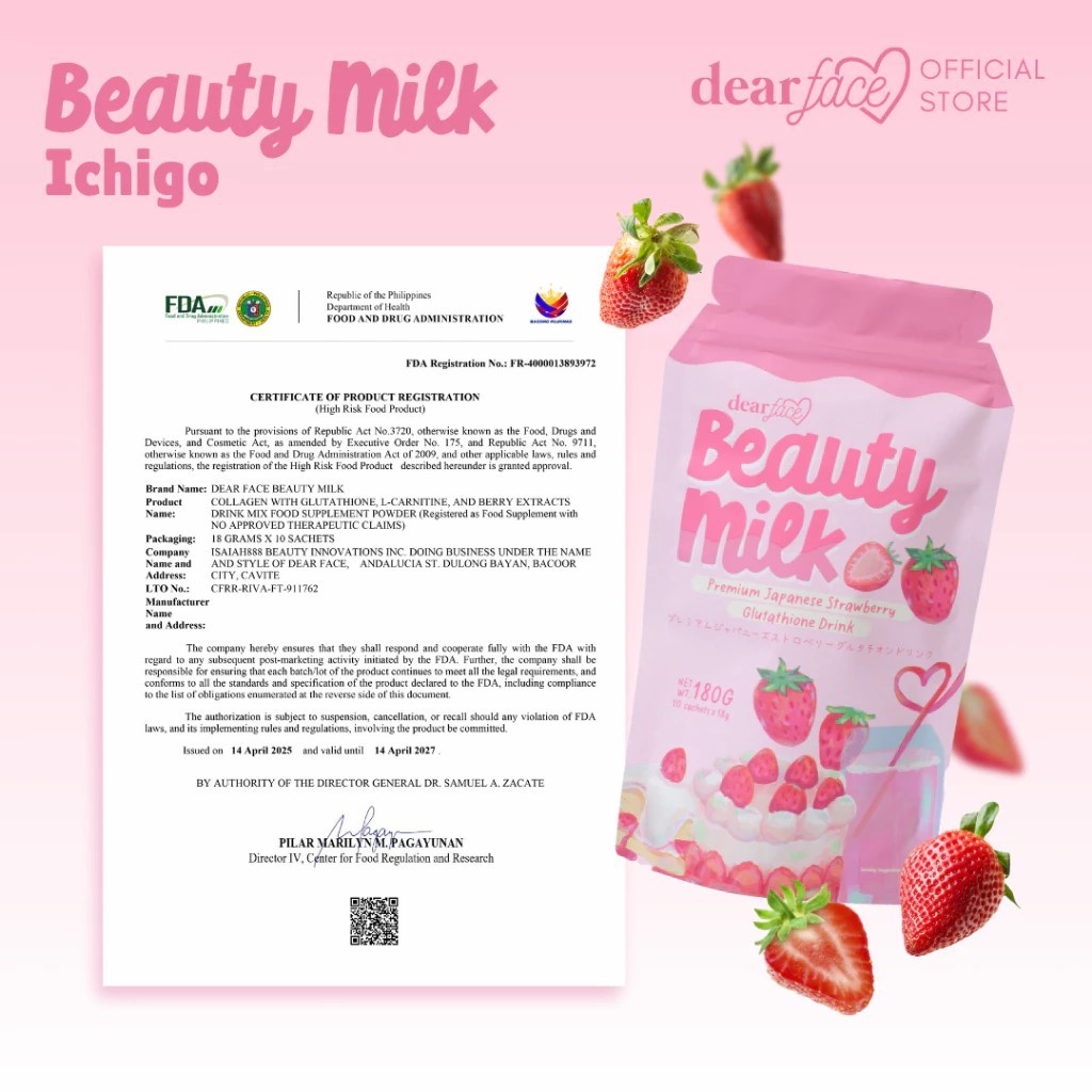 DEAR FACE Beauty Milk Collagen Drink FDA Approved 10 Sachets 180g | Shopee  Philippines