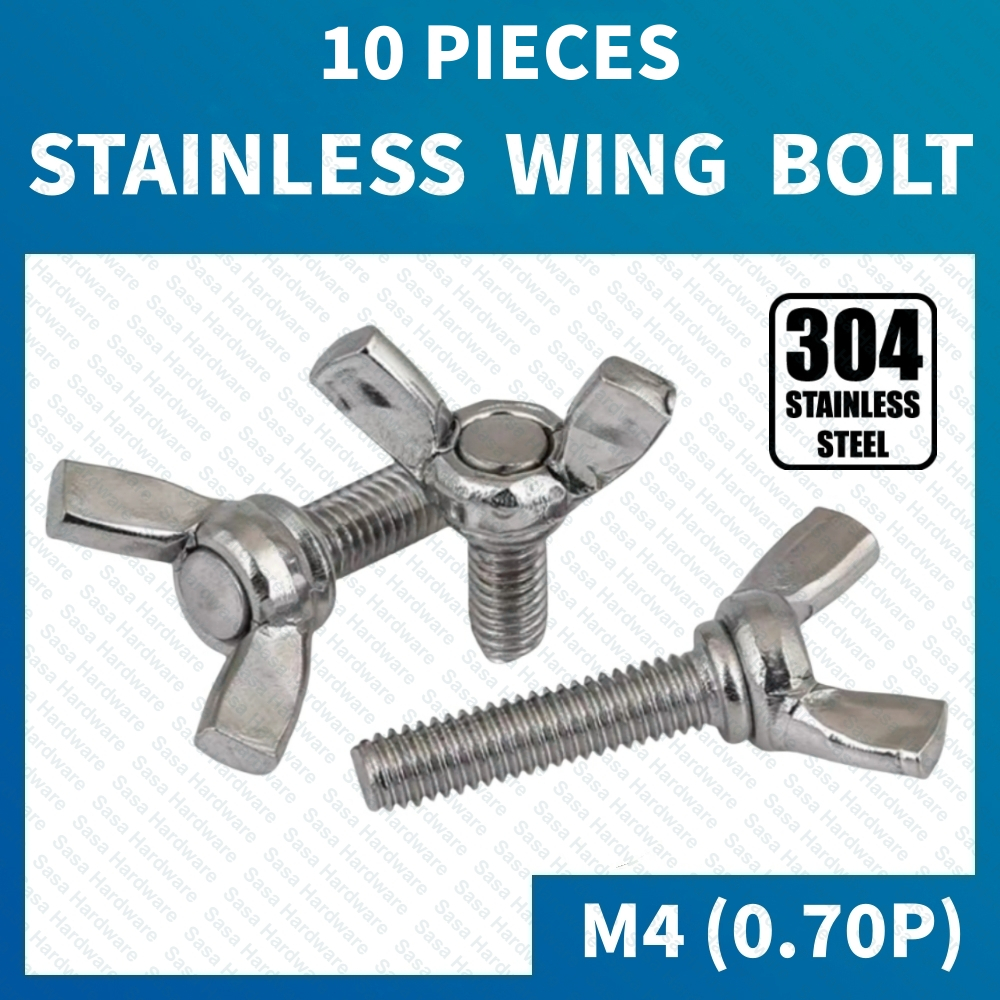 10pcs M4 (0.70P) STAINLESS Wing Bolt / SS Butterfly Bolt SS304 | Shopee ...