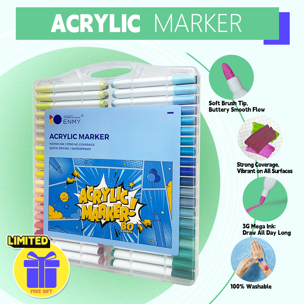 ENMY Acrylic Marker Pen 80/60/48/36/24/12 Colors Set Drawing Coloring ...