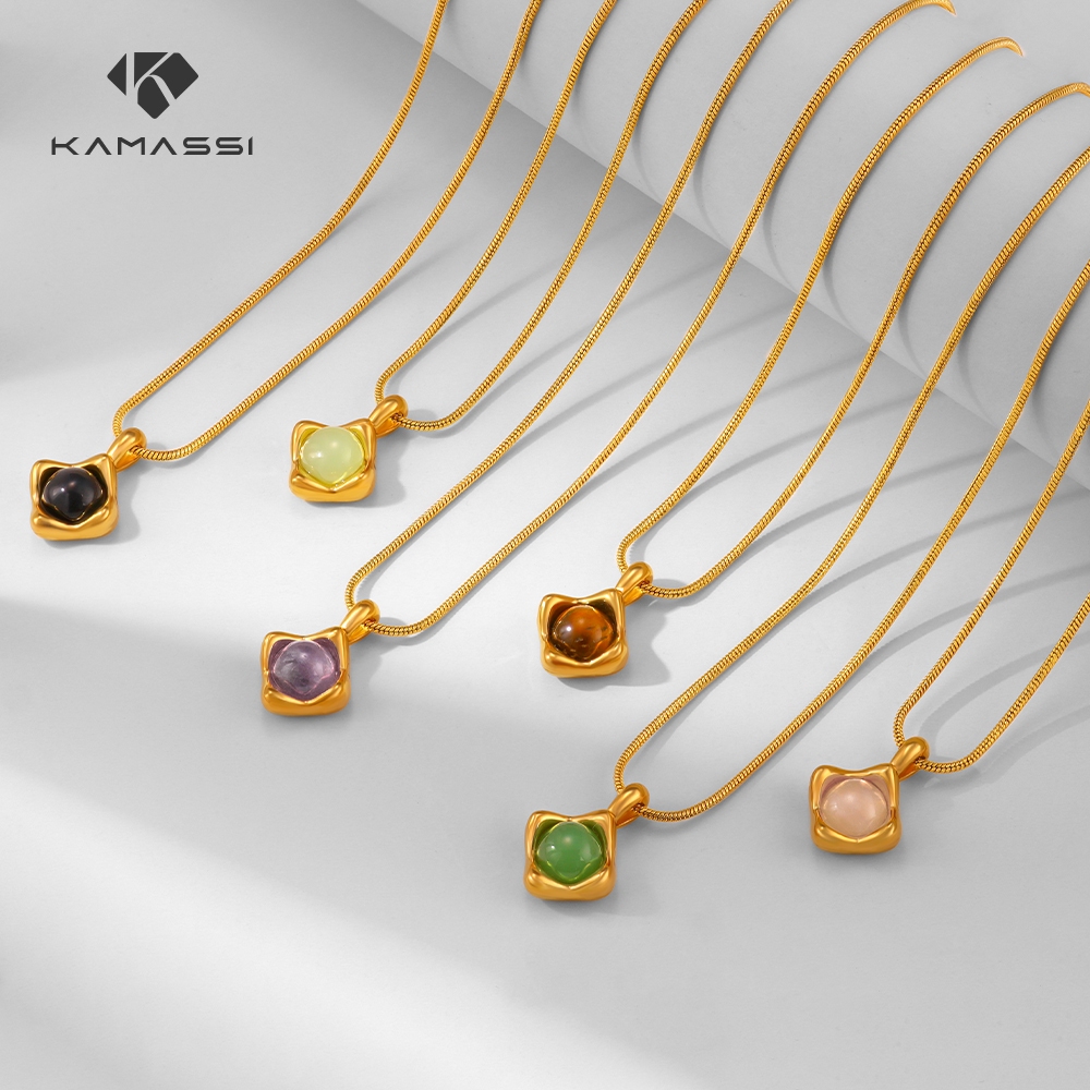 KAMASSI Stainless Steel Square Pendant Snake Chain Necklace Non-Tarnish ...