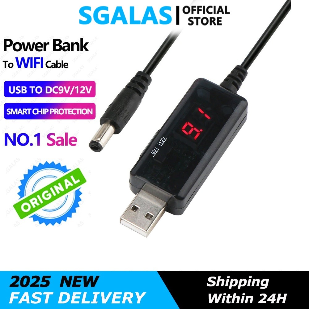 DC 5V to 12V USB Cable WiFi to Powerbank Connector Boost Converter Step ...