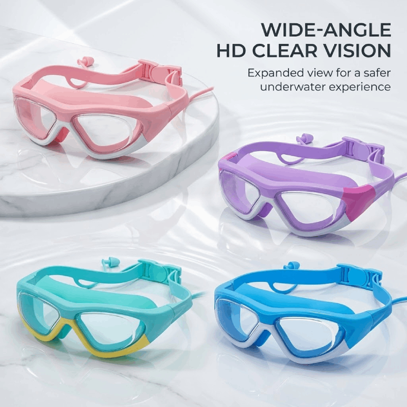 Kids Swim Goggles with Wide-Angle HD Vision and Soft Silicone Seal Anti ...