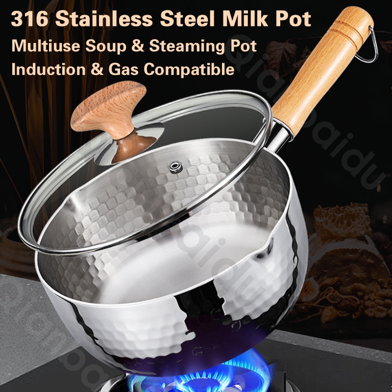 [Qianbaidu] Thick 316 Stainless Steel Milk Pot, Non-Stick Yukihira Saucepan,Soup/Steamer/Cooking Pot