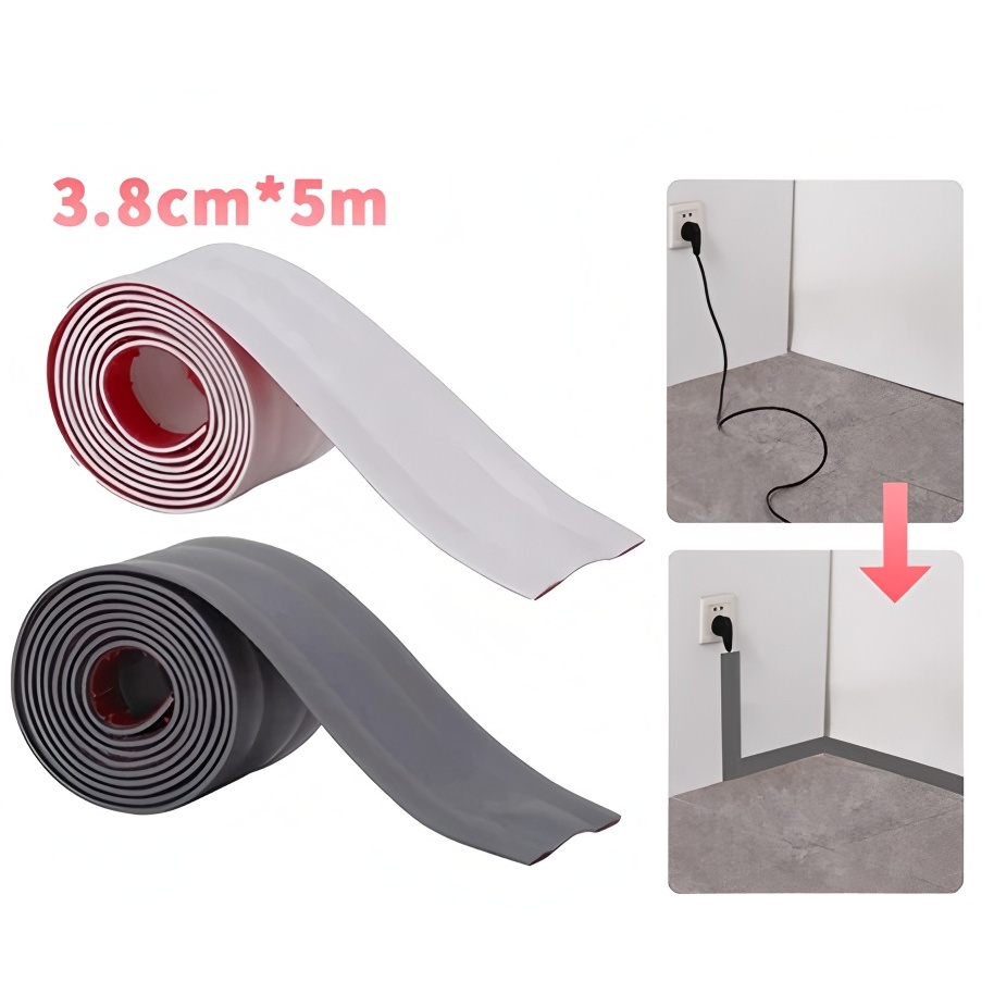 3.8cm x5m Self-Adhesive PVC Cord Cover Floor Protector Soft Cable Hider ...