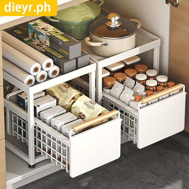Pull Out Basket Under Sink Kitchen Rack With Wooden Handle Organizer ...