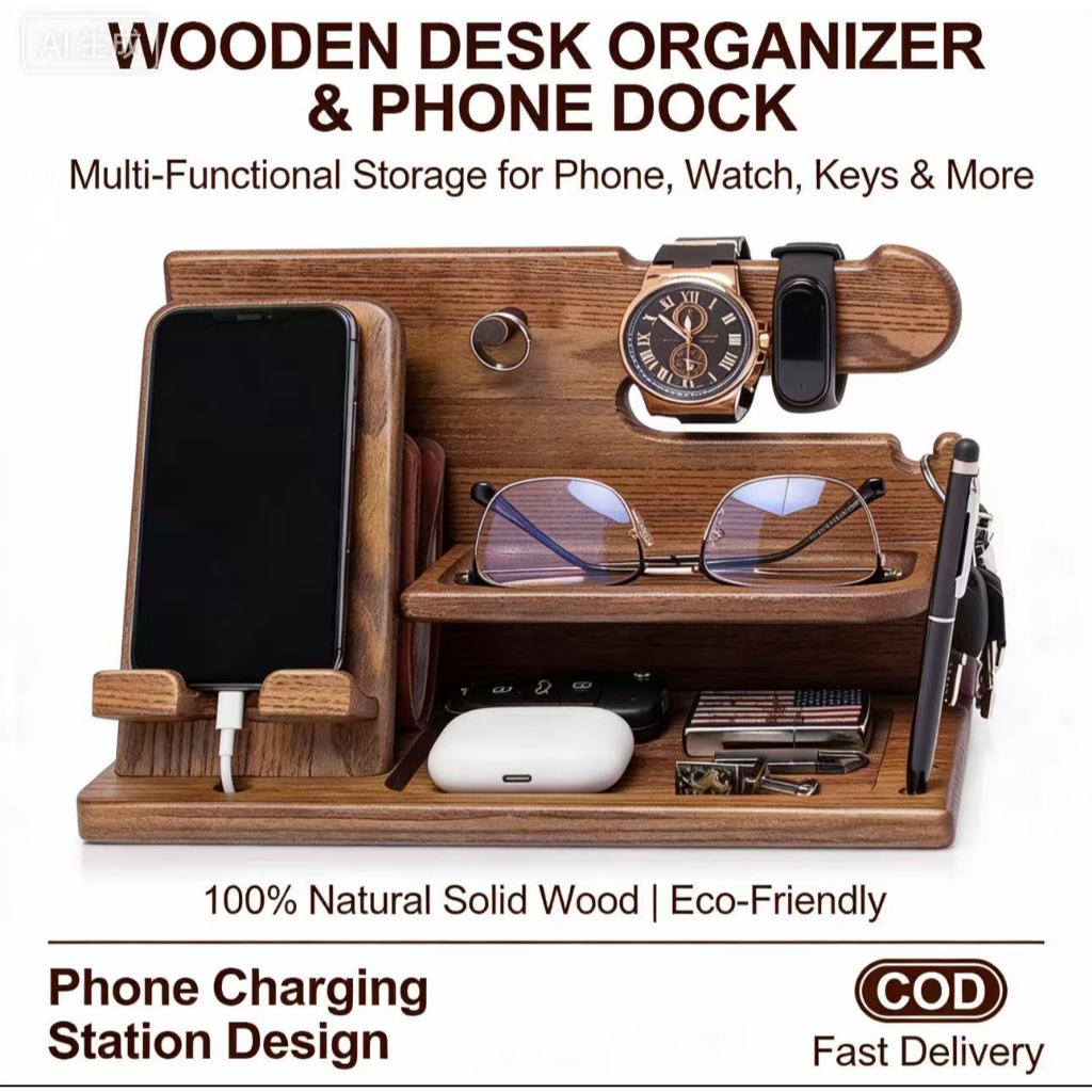 Mall Wood Phone Docking Station Ash Key Holder Wallet Stand Watch ...