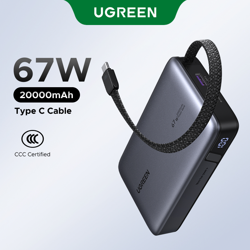 PC周辺機器 UGREEN 67W 急速充電 20000mAh大容量 USB-Cケーブル一ha